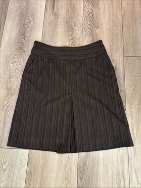 Classic Brown Pinstripe A-Line Skirt with Front Pleat